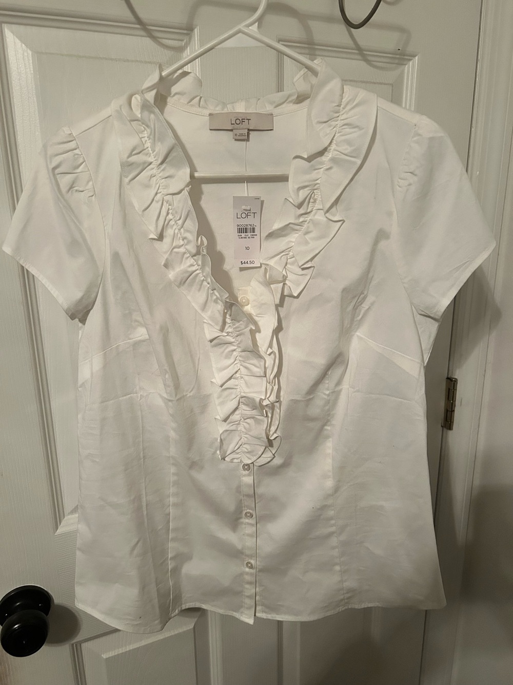 NWT Ann Taylor Loft Women's White Dainty Classic Blouse Sz 10 Short Sleeve